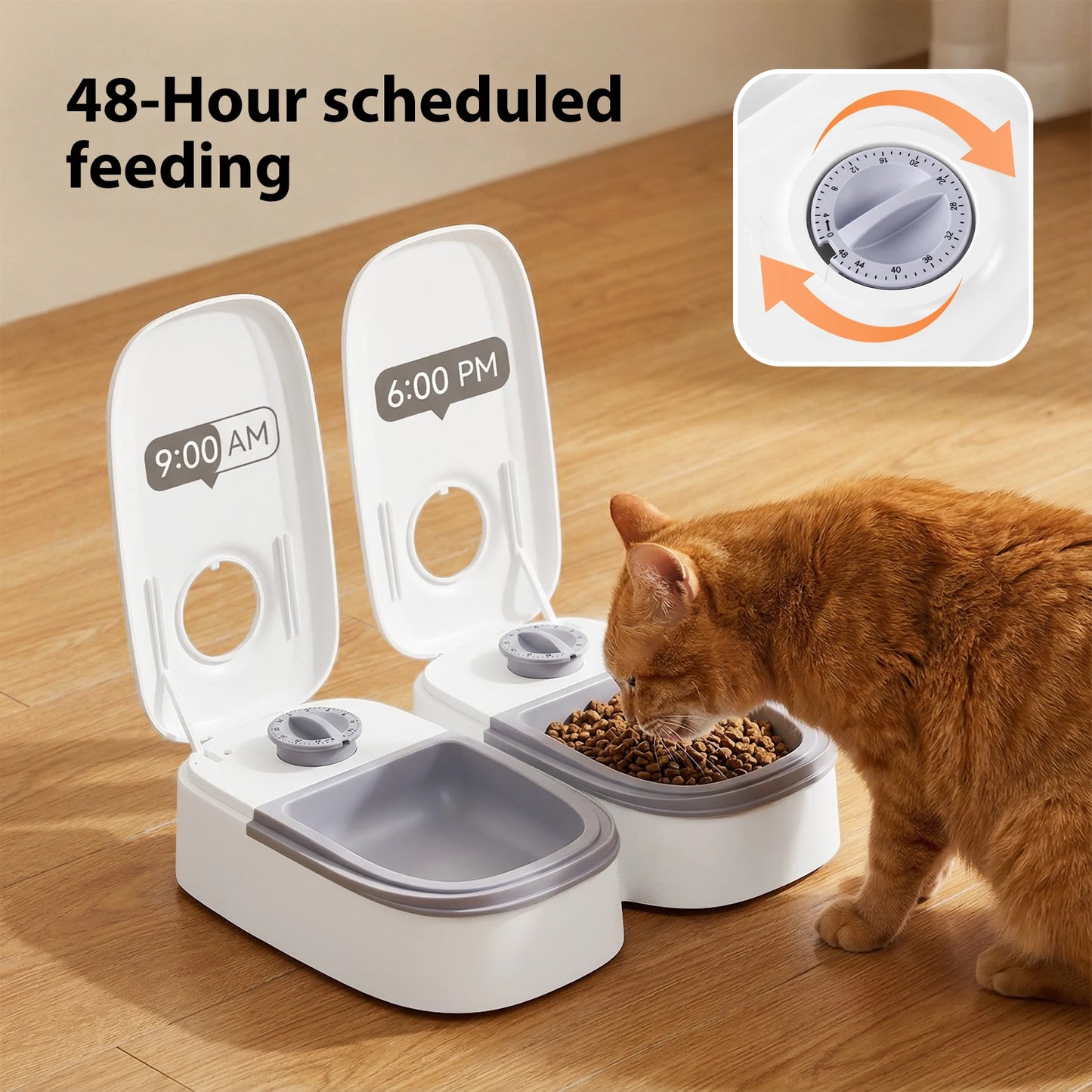 2 Piece Cat & Small Dog Automatic Pet Food Feeder With 48H Timer, 700ML Food Timer Dispenser For Dry & Wet Food