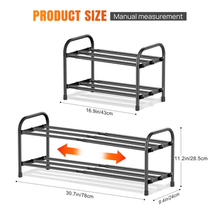 Adjustable Expandable Shoe Rack Organiser Shelf For Closet, Black Metal Free Standing Shoe Rack Store 2/3/4 Tier