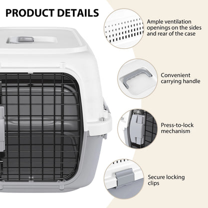 Small Cat Dog Pet Carrier, Travel Kennel, Crate Two-Door Top-Load Pet Dog And Cat Travel Box Carrier, 57 X 37 X 33cm