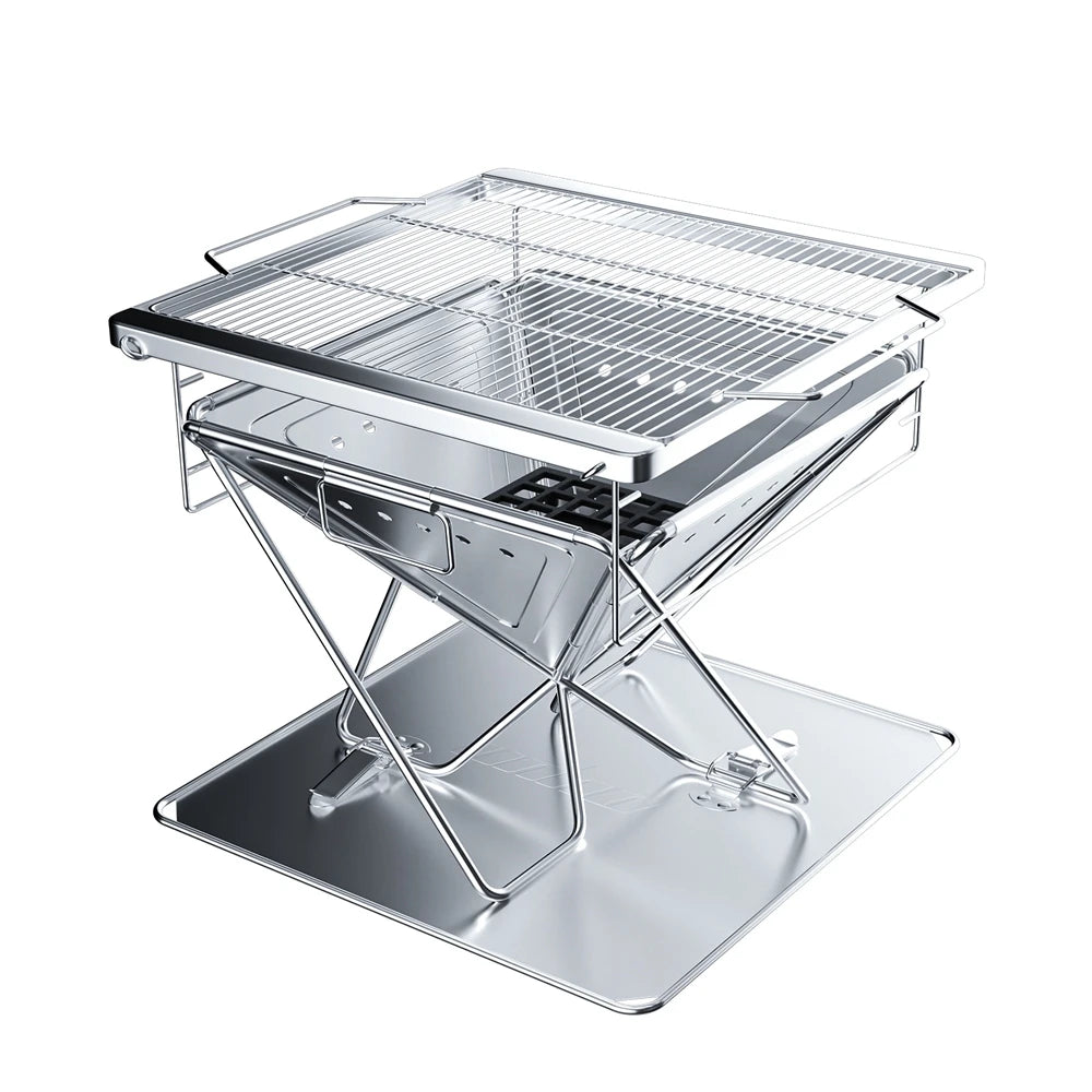 Height Adjust Camping Hiking Picnic Portable Fire Grill Collapsible Wood Burning Barbecue Grill with Bag