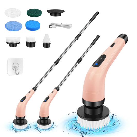 Electric Spin Scrubber, Cordless Cleaning Brush with 9 Replaceable Brush Heads, Dual Speed Power Scrubber with Adjustable Handle