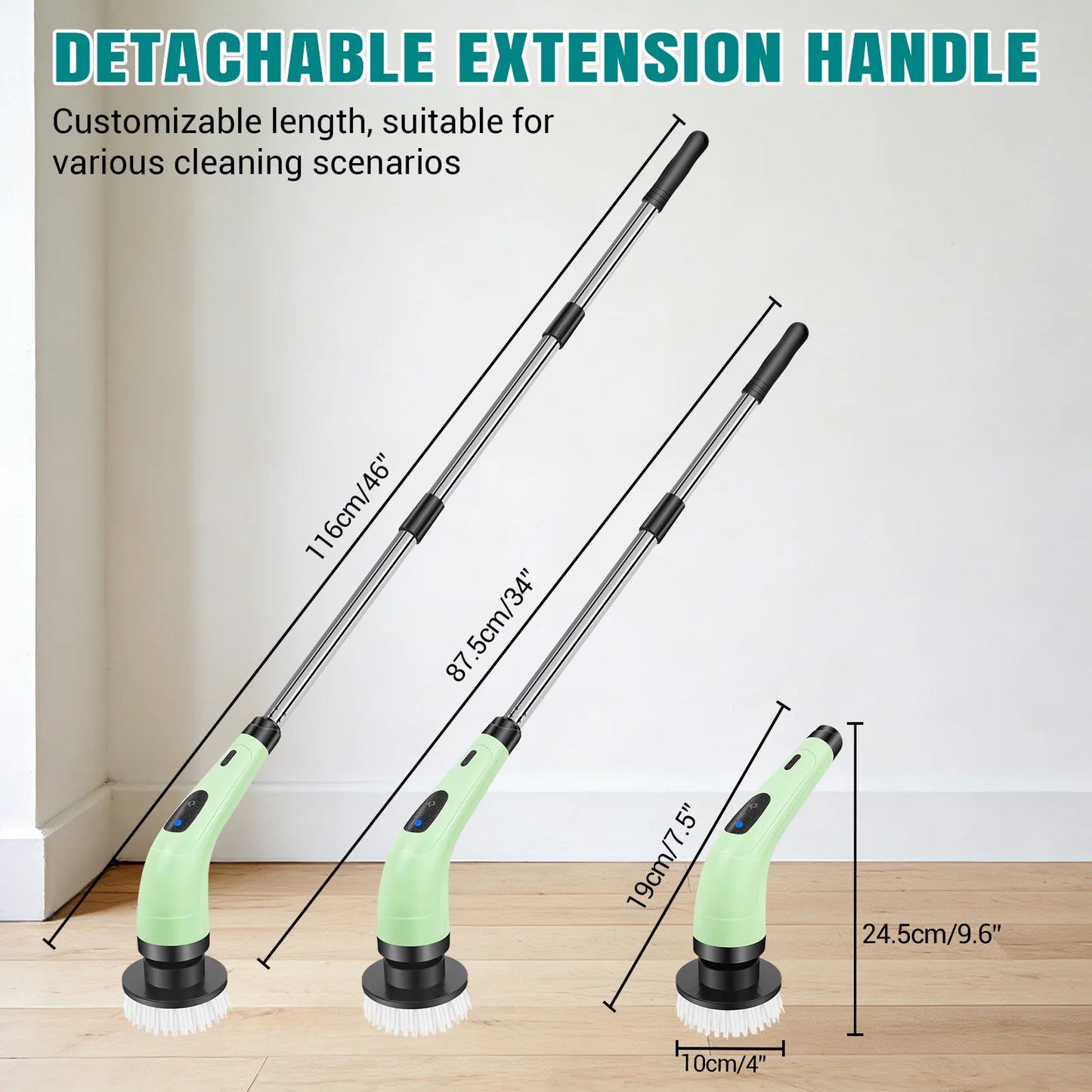 Cordless Cleaning Brush, Cordless Bathroom Scrubber, 2 Speeds & 350RPM Electric Spin Scrubber for Kitchen & Home