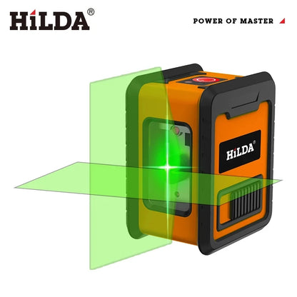 HILDA 2-Line Laser Level Instrument Cross Green Light Horizontal Laser Horizontal and Vertical Self-Leveling Green Beam