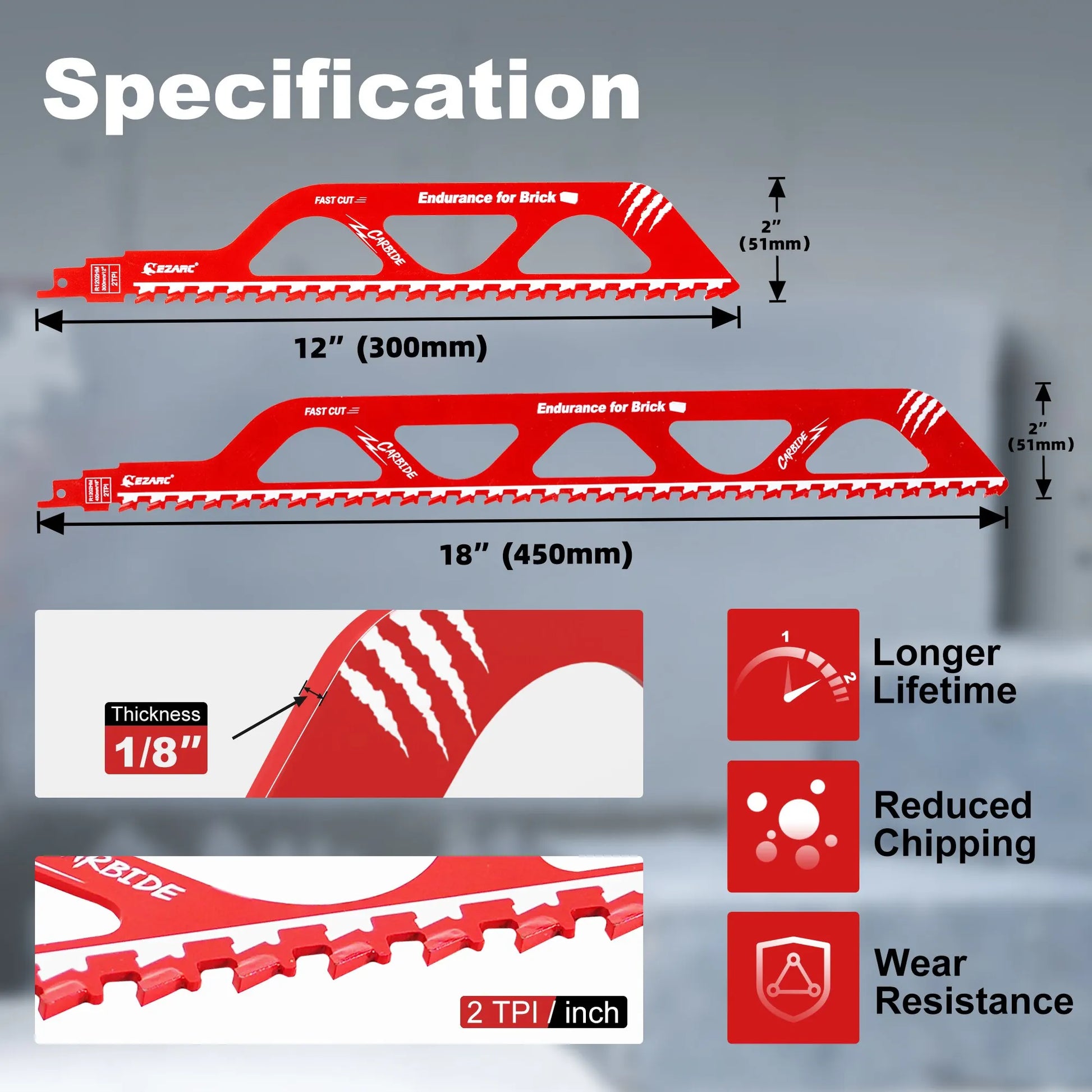 EZARC Demolition Masonry Reciprocating Saw Blade, Carbide Saw all Blades for Cutting Aerated Concrete, Concrete Block, Brick 