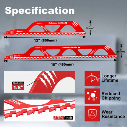 EZARC Demolition Masonry Reciprocating Saw Blade, Carbide Saw all Blades for Cutting Aerated Concrete, Concrete Block, Brick 