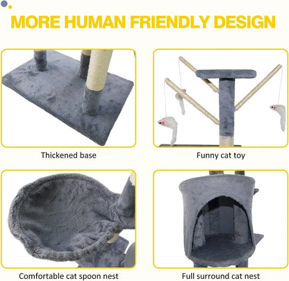140cm Cat Tree Tower Scratching Post For Indoor And Outdoor Cats, Cat Activity Centre Climbing Frame