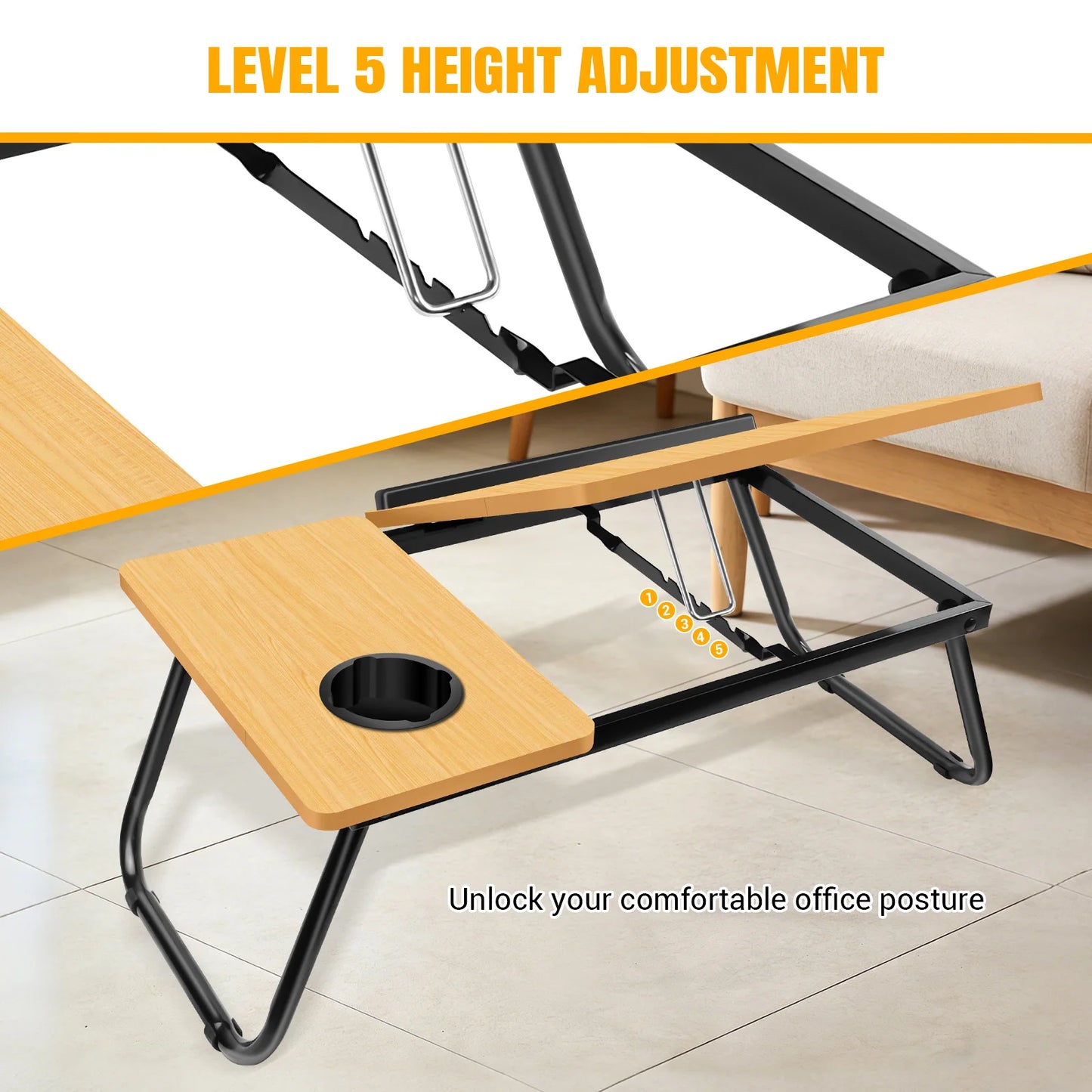 Foldable Laptop Bed Table Desk Notebook Stand With Cup Slot Reading Holder With Adjustable Height Angle Laptop Bed Tray