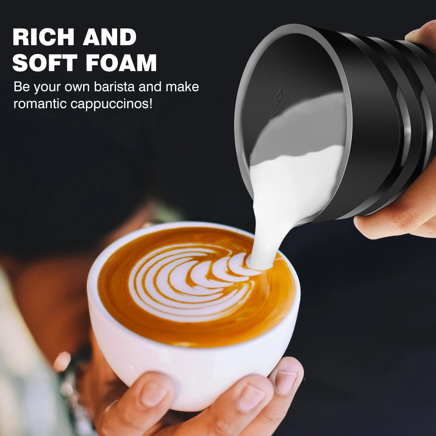 1500W 4 in 1 Electric Automatic Milk Frother Maker Steamer Machine, 600 ml Hot & Cold Foamer For Latte Coffee
