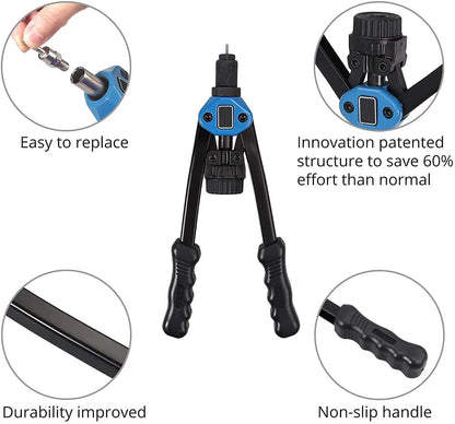 13” Hand Rivet Nut Gun Hand Riveter Rivnut Tool Kit with 7 Pcs Metric Mandrels and 110Pcs Rivet Nuts from M3 to M12