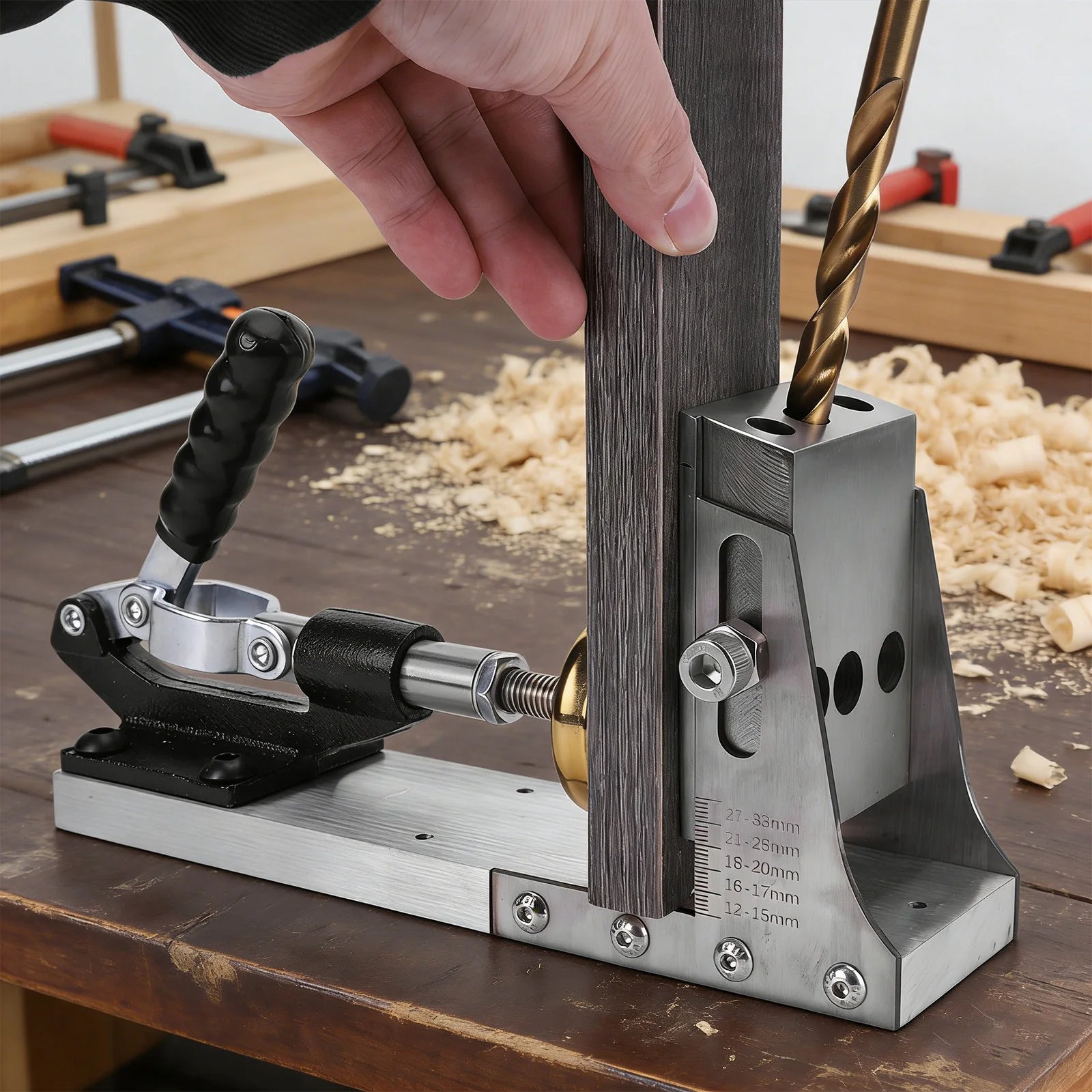 Pocket Hole Jig Kit Adjustable Portable Pocket Joinery Screw Kit with 3/8In Drill Bits for DIY Woodworking Carpentry Locator