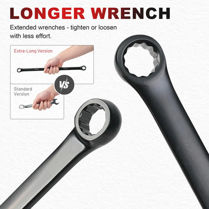 EZARC 6 Pack Extra Long Ratcheting Wrench Spannere Set Metric 8-19 mm Cr-V Steel And Black Electrophoretic Coating