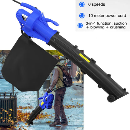 3 In 1 Leaf Blower Garden Vacuum Leaf Shredder, Powerful Electric Garden Blower For Household, 6 Variable Speeds & 35L Bag
