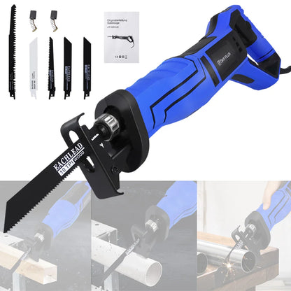 900W Reciprocating Saw with 5PCS Saw Blades for Wood PVC Metal Cutting, Variable Speed,28Mm Stroke Length Electric Saw