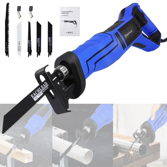 900W Reciprocating Saw with 5PCS Saw Blades for Wood PVC Metal Cutting, Variable Speed,28Mm Stroke Length Electric Saw