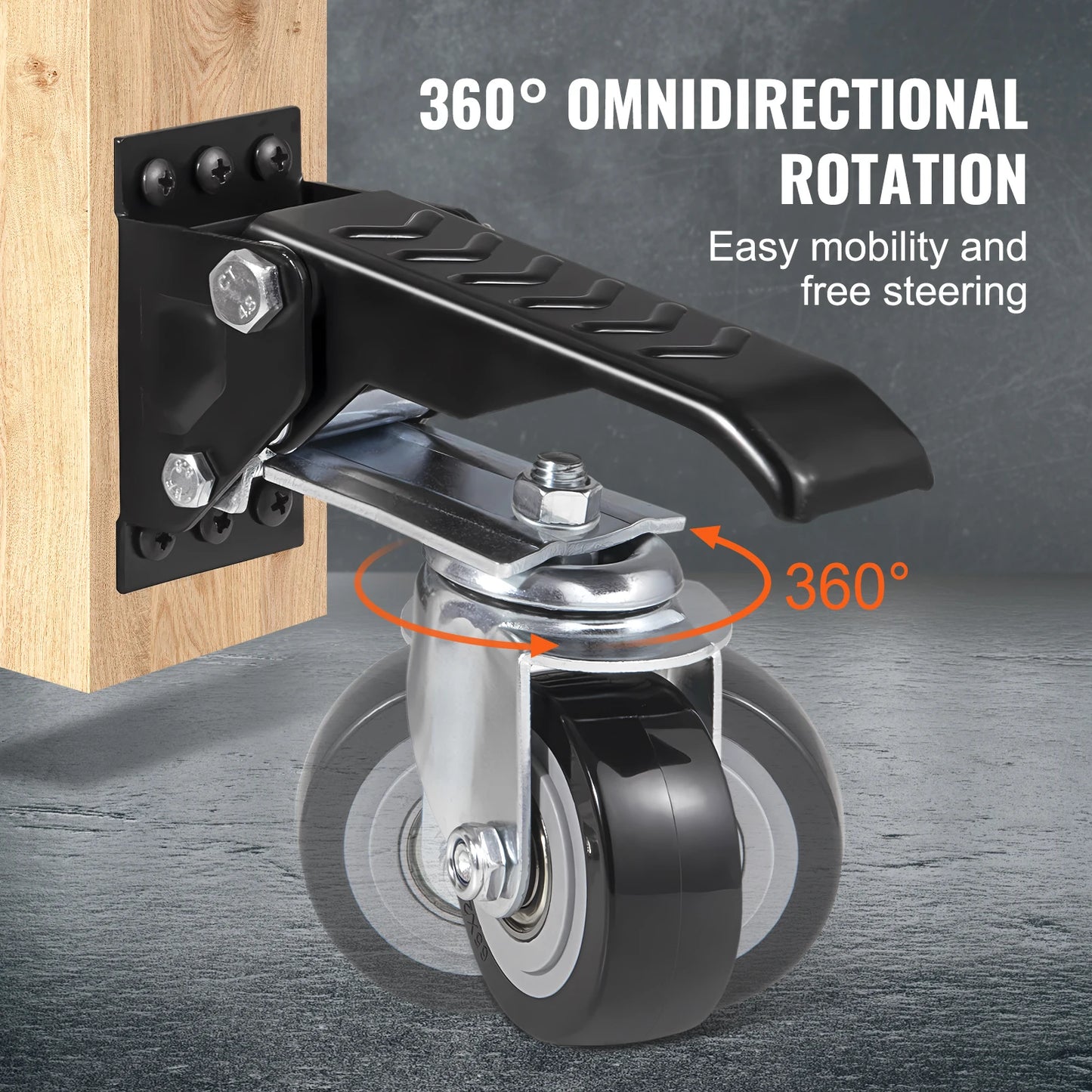 4Pcs Workbench Caster Wheels 2.5" Retractable 360° Swivel Casters Side Mounted Adjustable Stepdown Wheels for Tables