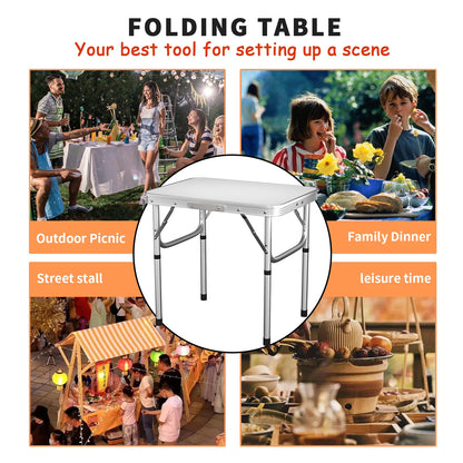 Folding Camping Table With 2 Adjustable Heights, Lightweight Foldable Aluminium Portable Picnic Table 