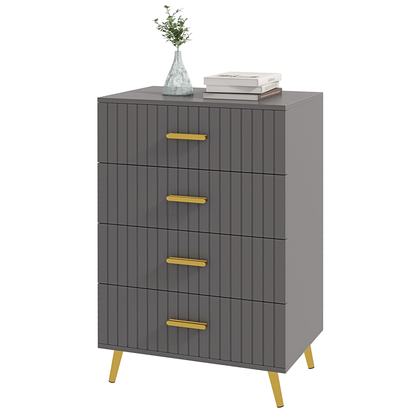 Bedroom Chest of Drawers, Modern 4-Drawer Dresser, Storage Drawer Unit with Aluminium Legs, Dark Grey