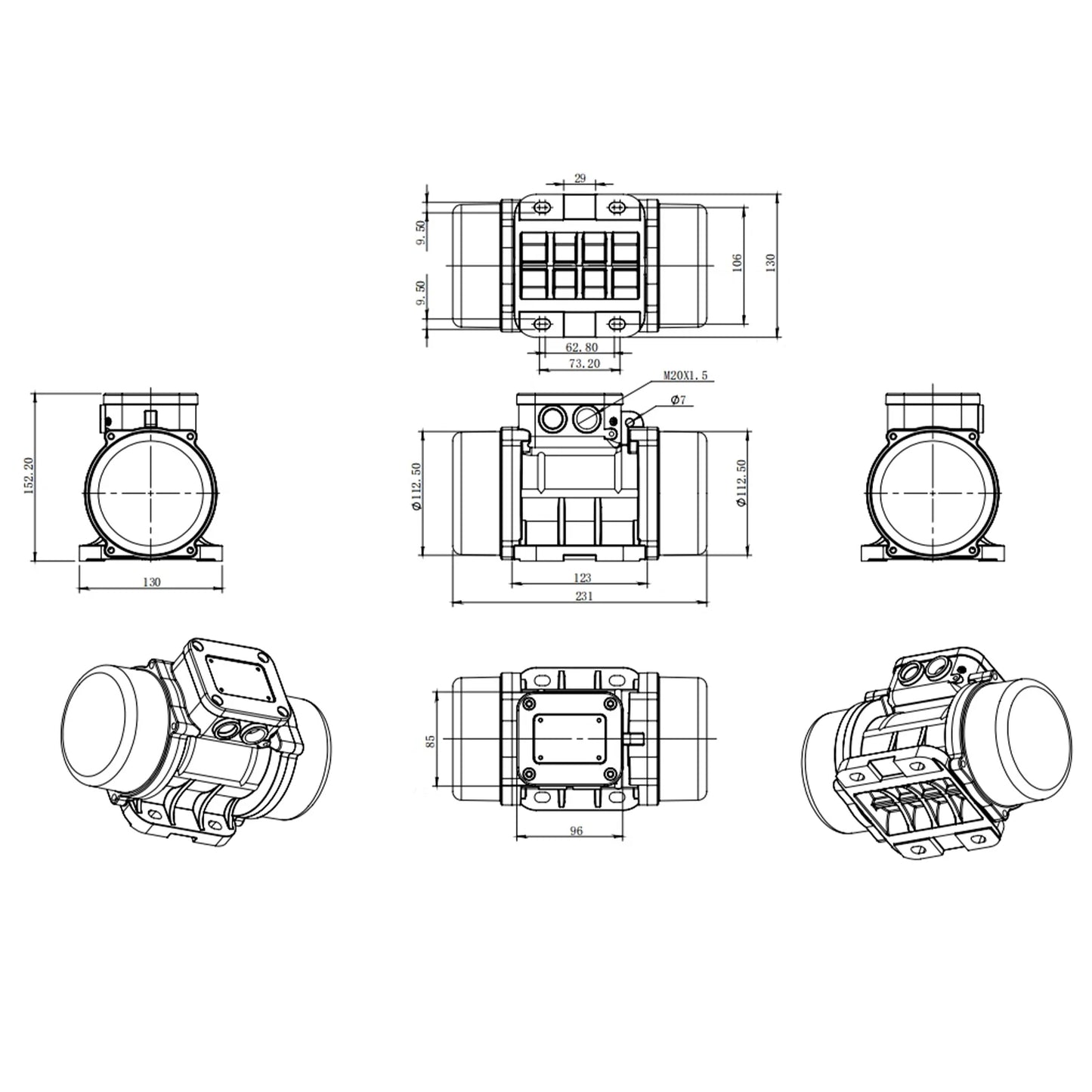 3 Phase Vibration Motor 180W Concrete Vibrator Asynchronous Vibrator Motor