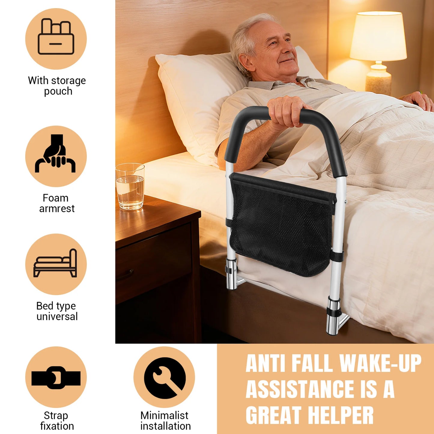 Living Bed Assist Rail Safety Bed Rails for Elderly Adults Bed Rail with Storage Bag Safely Assist Handrail Bar Fall Prevention