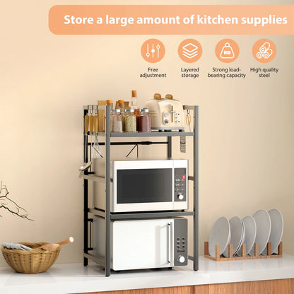 Expandable Microwave Oven Rack Shelf Stand Storage Holder Kitchen Corner Storage Organiser Desktop Printer Shelf 