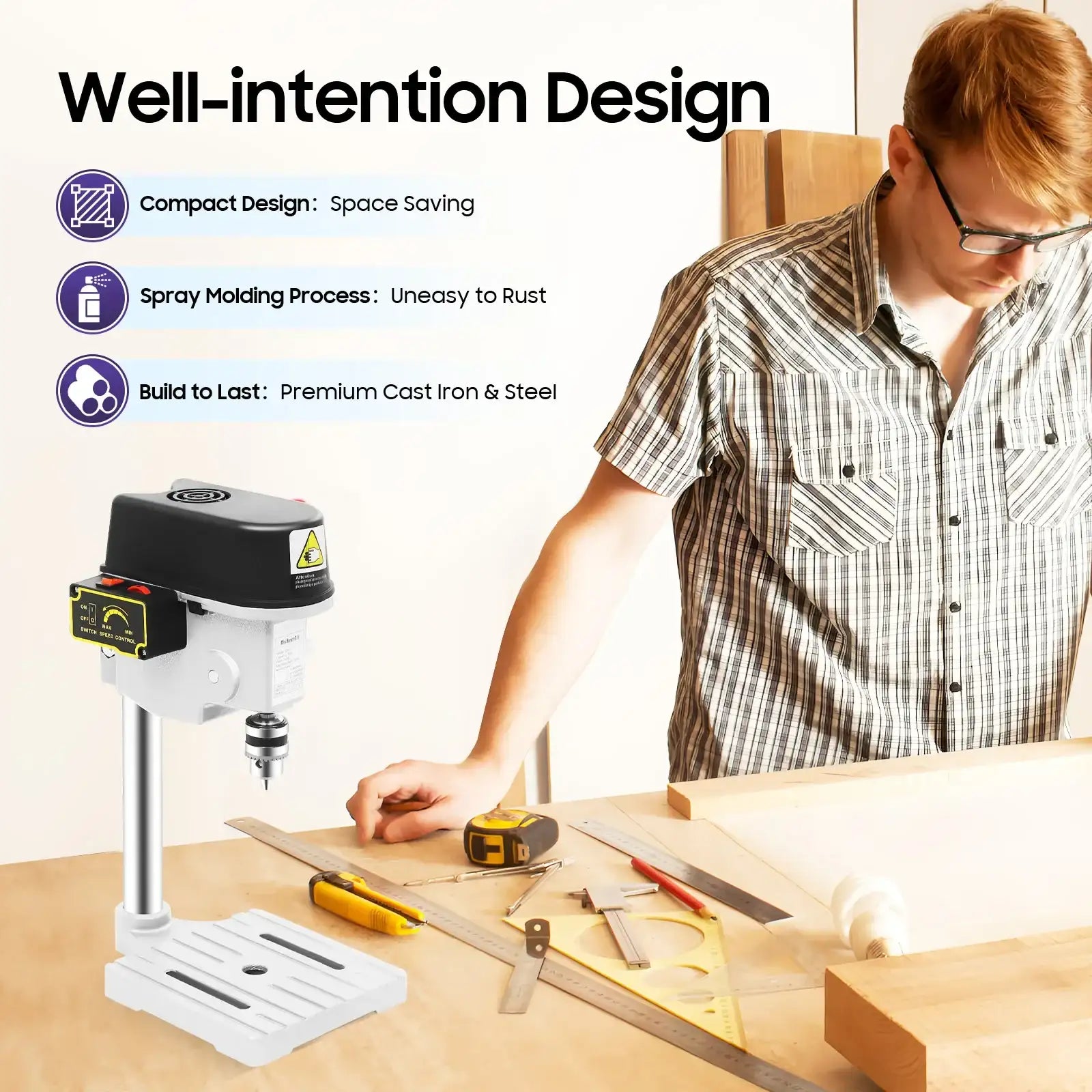 340W High-Precision Portable Bench Drill Machine Mini Press, 3-Level Adjustable Speed Corded Mini Table Drill, 