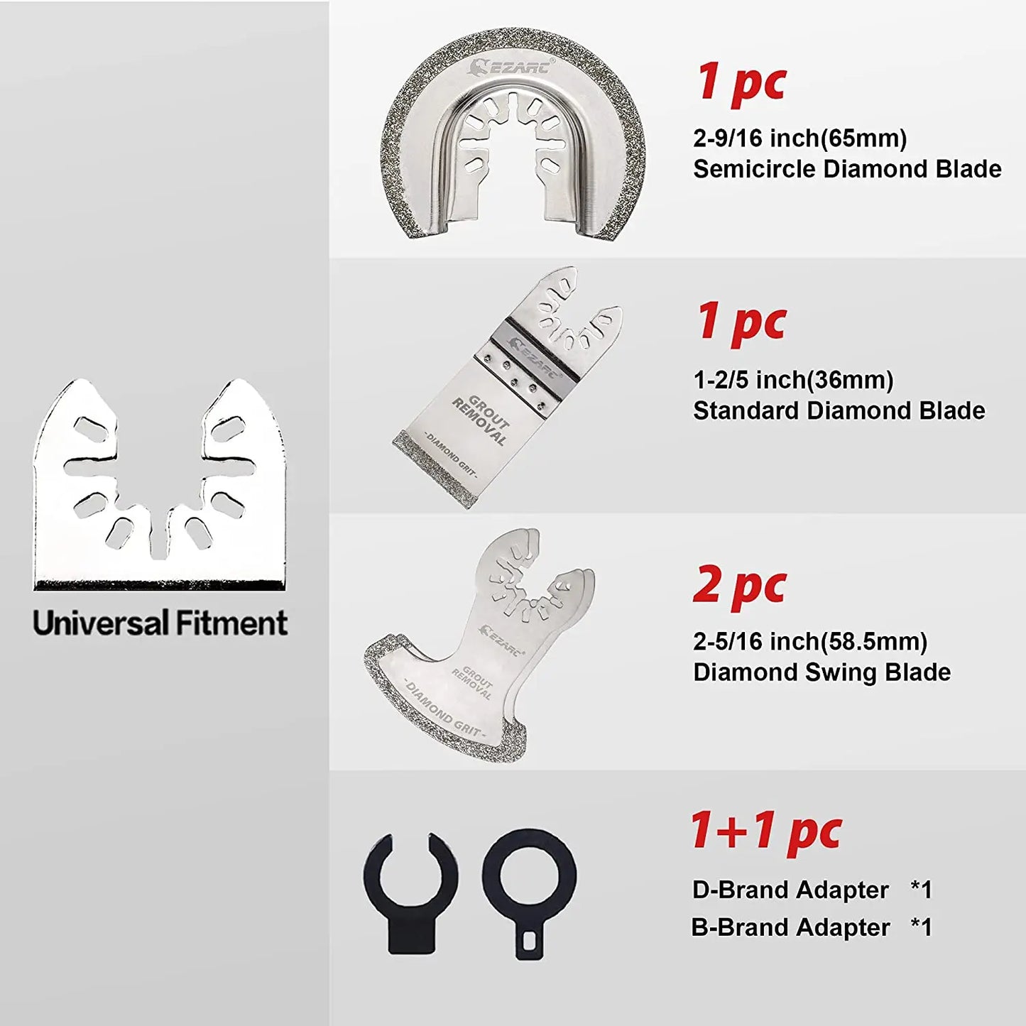 EZARC 4 Piece Diamond Oscillating Multi Tool Blade Set, Mortar Cutting Saw Blades Precise For Grout Removal, Soft Tile Cut