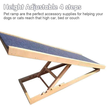 Solid Wooden Pet Ramp Car Dog Ladder - 4-Height Adjustable with Non-Slip Carpet Safety Pets Ladder - Wooden Dog Ramp Pet Puppy