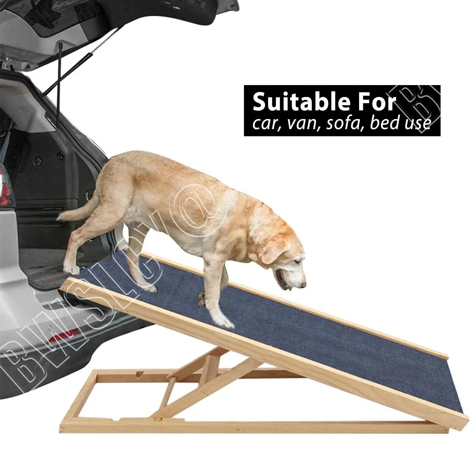 Solid Wooden Pet Ramp Car Dog Ladder - 4-Height Adjustable with Non-Slip Carpet Safety Pets Ladder - Wooden Dog Ramp Pet Puppy