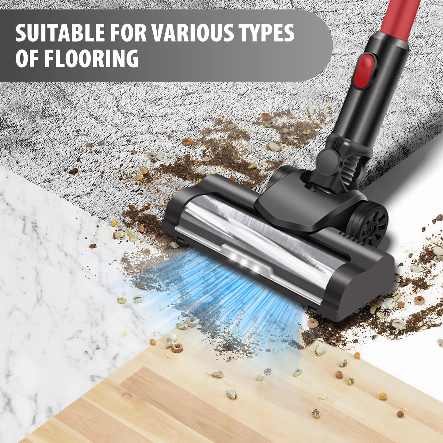 Cordless Vacuum Cleaner,3800W 6 in 1 Lightweight Handheld Stick Vacuum,2 Speed 30Kpa, For Home Floor Carpet Car Pet Hair