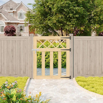 Wooden Garden Gate Pedestrian Fence Yard Door Security Barrier With Cross Top