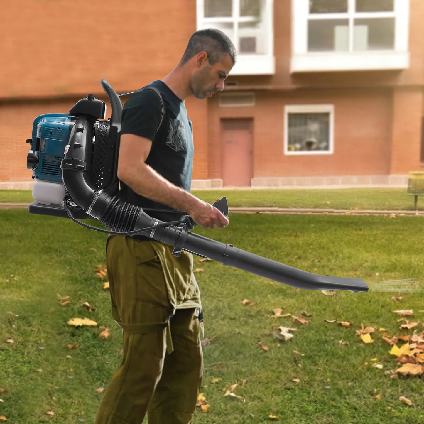 75.6CC Backpack Leaf Blower, 4 Stroke Petrol Powered Leaf Blower, with 498Ft ³/S Powerful Blowing, 1.9L Large Fuel Tank
