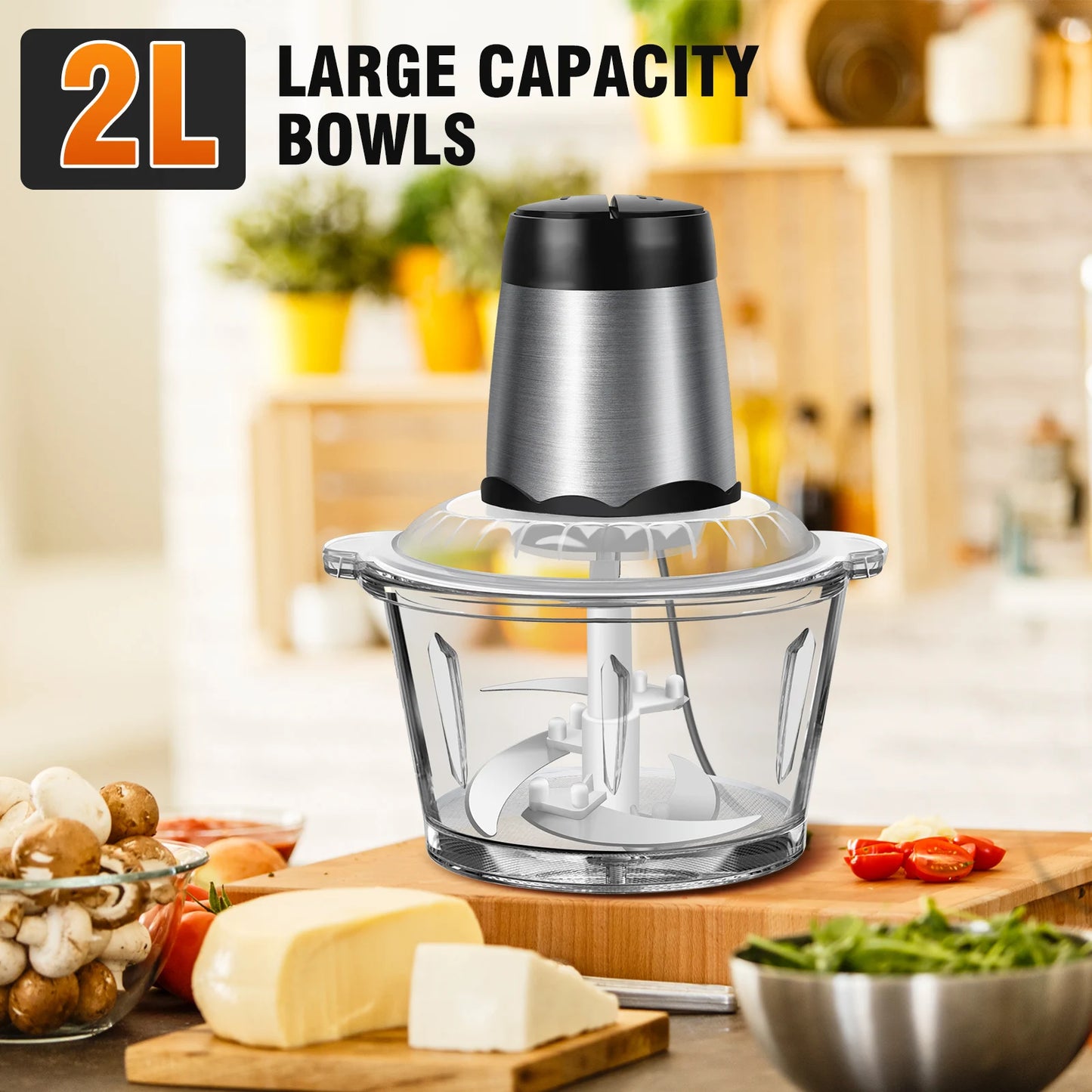 2L Electric Food Vegetable Small Food Processor Meat Mincer Chopper, Grinder Mixer Electric Dicer With 2 Speeds 