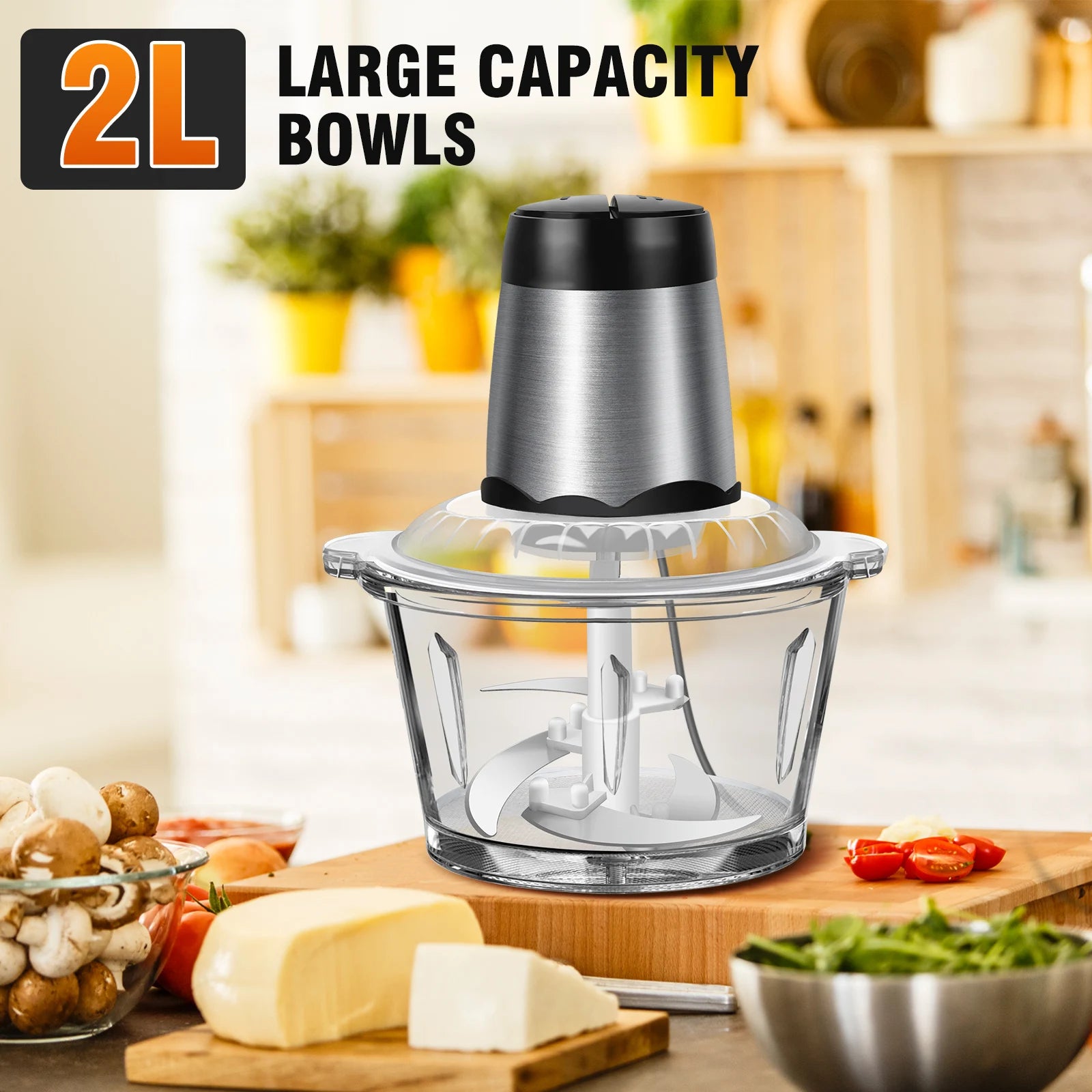 2L Electric Food Vegetable Small Food Processor Meat Mincer Chopper, Grinder Mixer Electric Dicer With 2 Speeds 