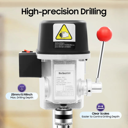 340W High-Precision Portable Bench Drill Machine Mini Press, 3-Level Adjustable Speed Corded Mini Table Drill, 