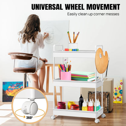 Dayplus 3-Tier Storage Trolley Cart on Wheels,Multifunctional Mobile Storage Trolley Slide-Out Rolling Utility Cart,Space-Saving