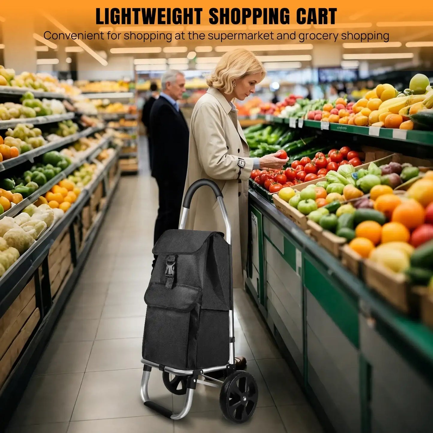 Dayplus Folding Shopping Trolley, Shopping Cart W/ Detachable Shopping Bag, Mudguard Stair Climbing Wheels Grocery Trolley, 40L