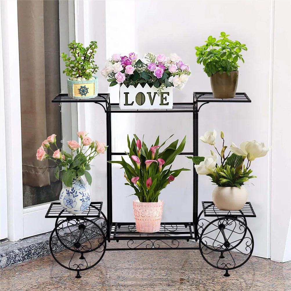 Large Metal Plant Stand Indoor 6 Tier Garden Cart Plant Holder Wrought Iron Plants Display Shelf Rack Organiser Outdoor Decorating Garden