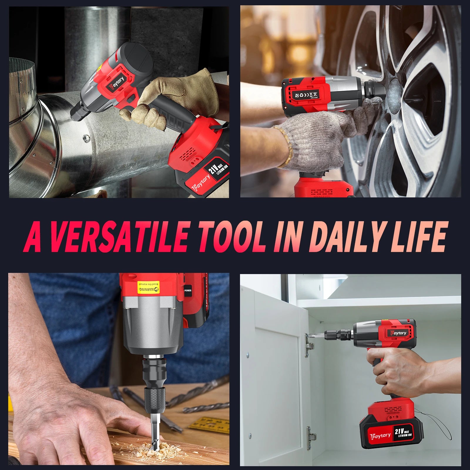 Cordless Electric Impact Drill Wrench 1/2" Brushless Power Impact Gun, 1500N.M with 4 Sockets & 12 Piece Screwdriver Bits