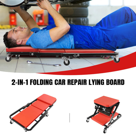 2-In-1 Folding Car Creeper 36" Mechanics Stool Padded Crawler Board With Extra Head Padding 360° Swivel Wheels For Home