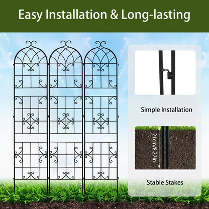 3 Packs Tall Metal Garden Trellis for Climbing Plants Vegetables Vines Rustproof Outdoor Plant Support Fences