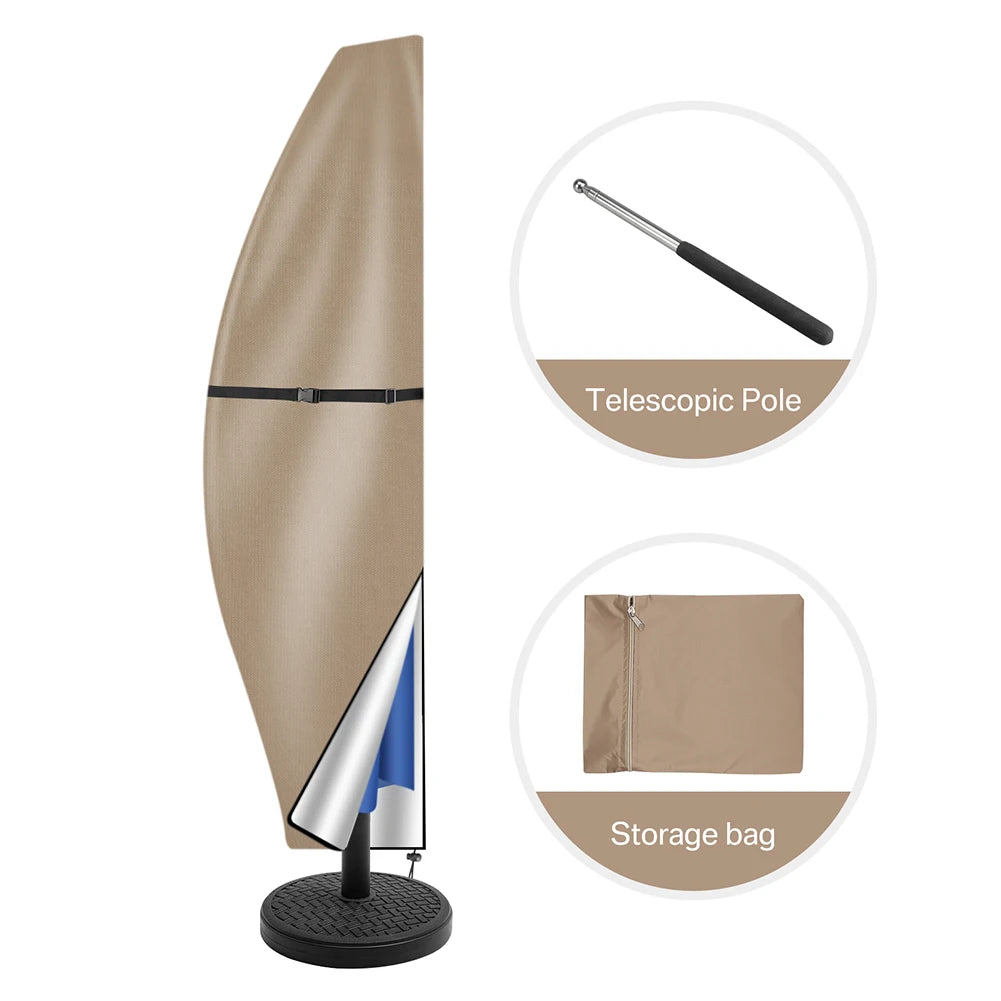 Banana Umbrella Cover fits 7 Ft to 13 Ft Outdoor Umbrellas, Waterproof Cantilever Offset Umbrella Sun Shade Cover With Rod For Garden Patio
