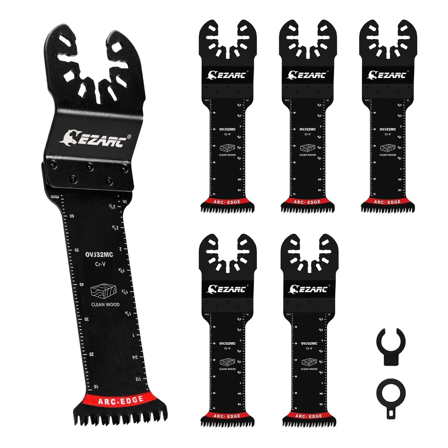 EZARC 5 Pack Japanese Tooth Oscillating Saw Blades, CRV Extra-Long Reach Arc Edge Multitool Blades Clean Cut For Wood & Plastic
