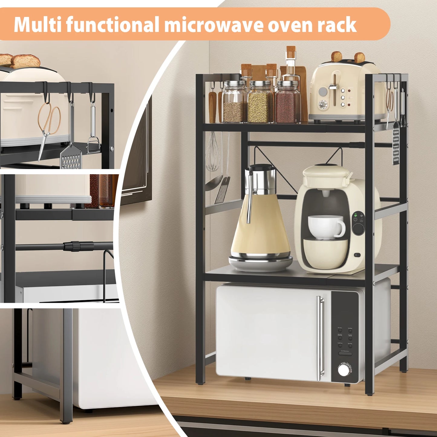 Expandable Microwave Oven Rack Shelf Stand Storage Holder Kitchen Corner Storage Organiser Desktop Printer Shelf 