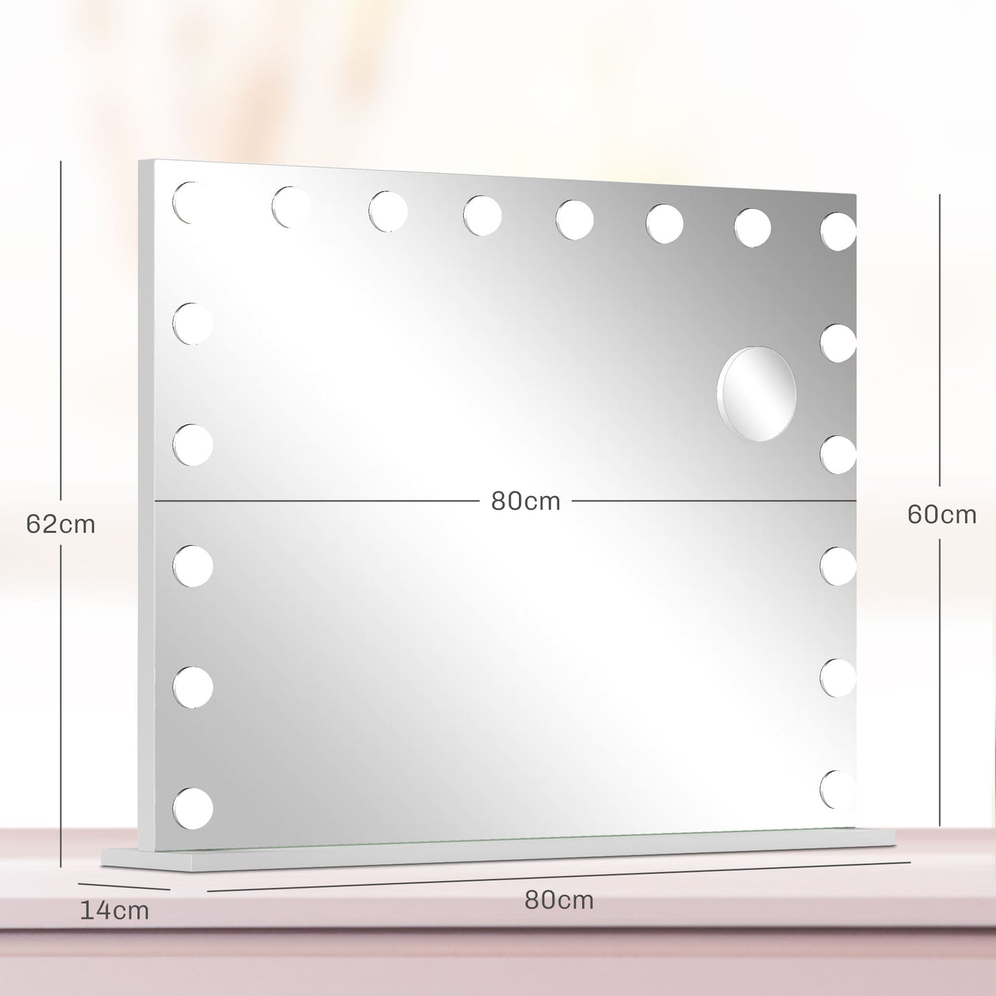 Hollywood Vanity Mirror with Lights, Large 80x62 cm Lighted Makeup Mirror with 3 Colour, 18 LED Bulbs, 10X Magnifying, USB Charging Port, Touch Screen White