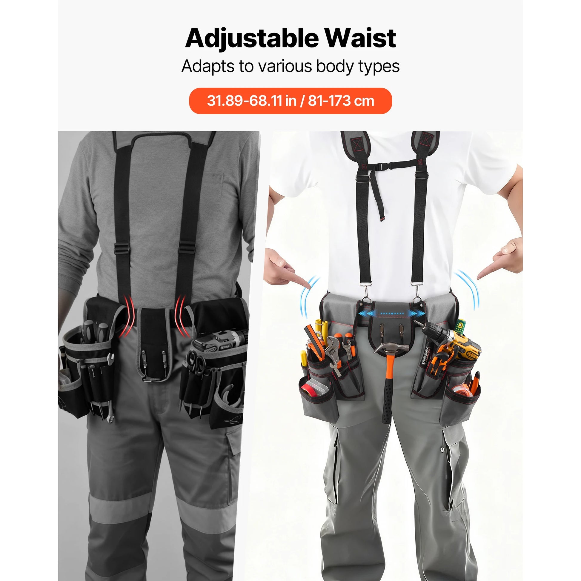 Tool Belt 22 Pockets Waist Adjustable 32 to 68 inch With Suspenders Utility Belt Tool Bag 