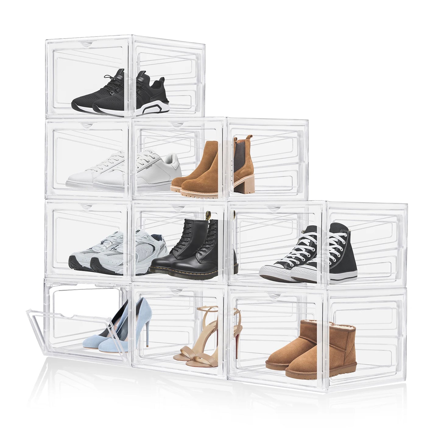 Transparent Shoe Storage Boxes Hard Plastic Stackable Shoe Storage Box Organiser With Magnetic Door