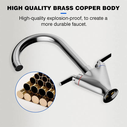 Kitchen Mixer Tap Traditional 360° Swivel Spout Monobloc Basin Taps Faucet Twin Lever Hot & Cold Water Control With Hoses