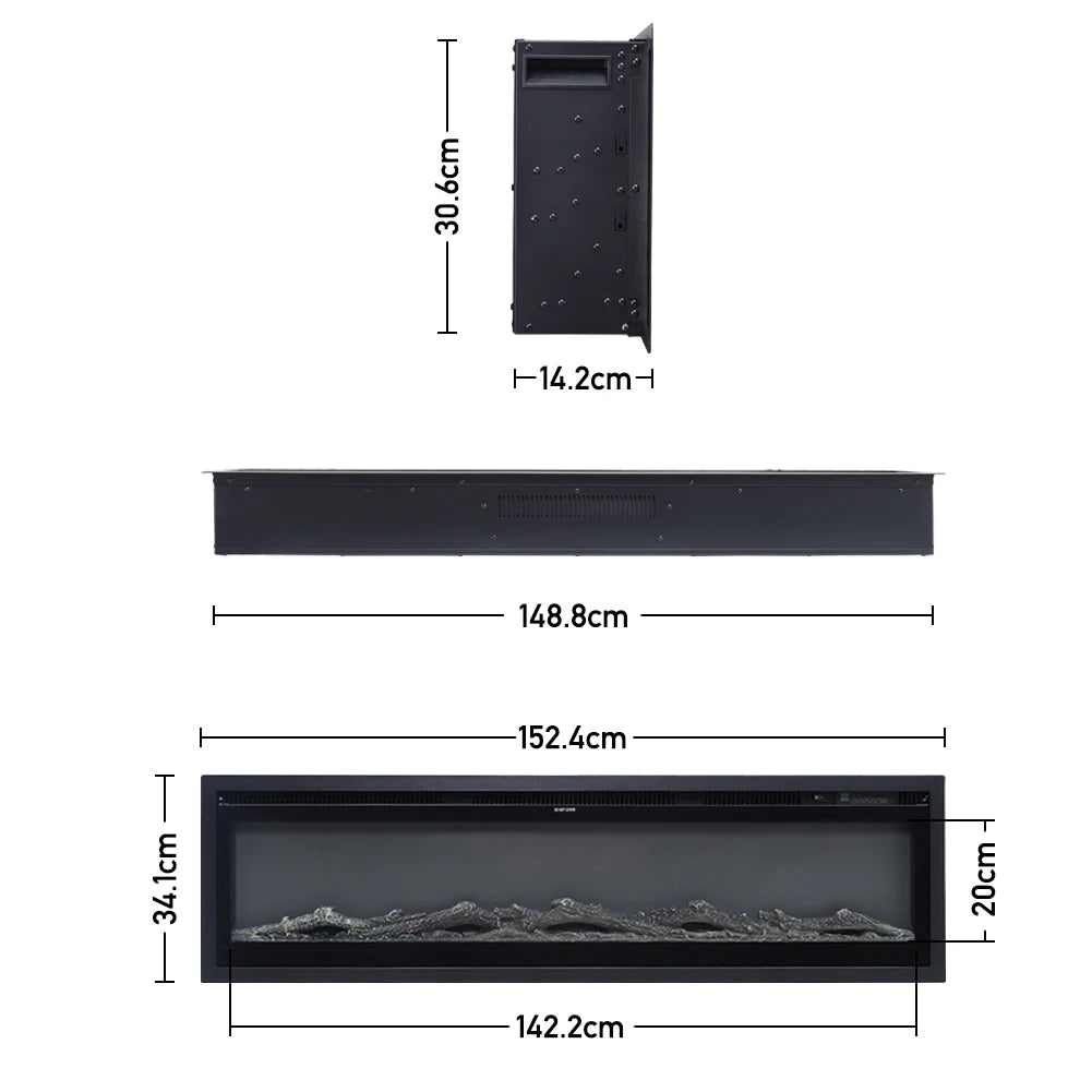 KOMORE 3 in 1 Electric Fireplace With Remote 12 Flame Colours 1500W, Automatic Safety Shutoff 