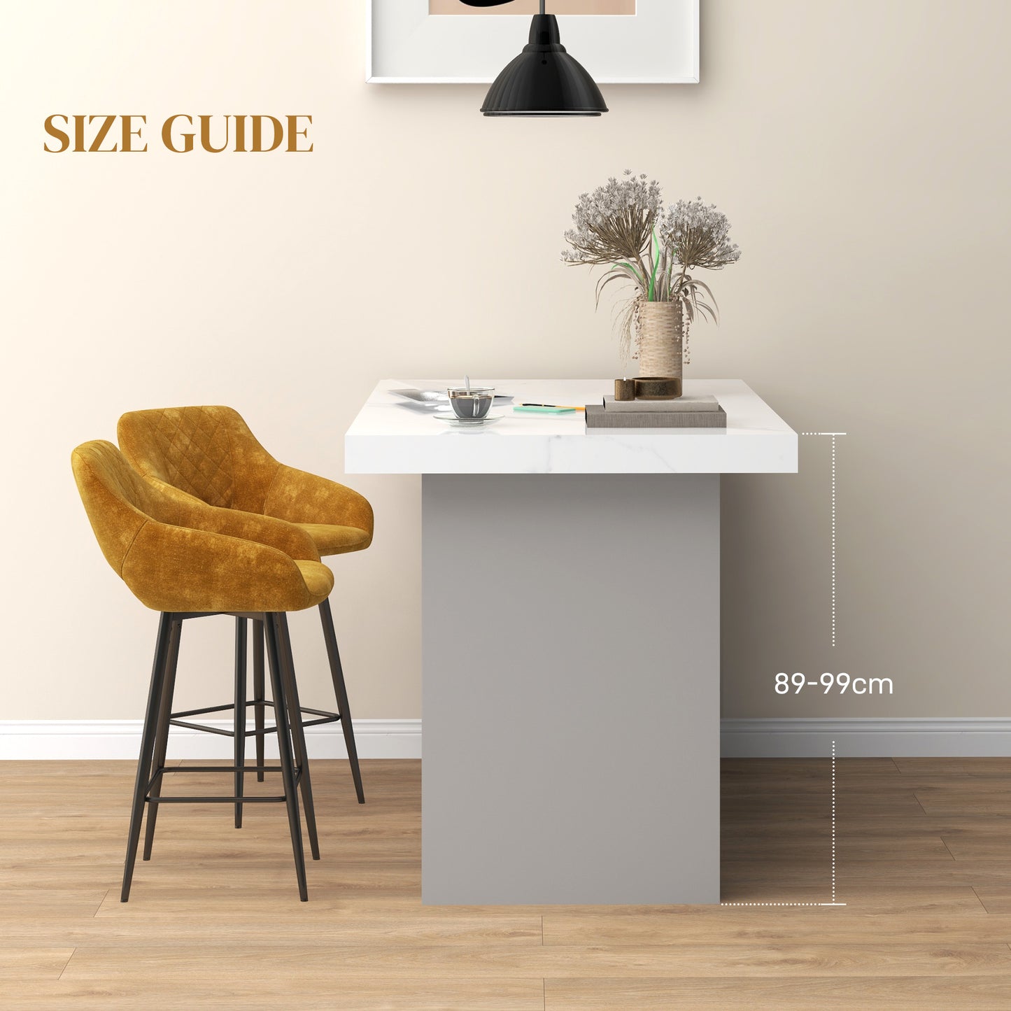 Retro Style Set of Two Velvet-Feel Bar Stools - Brown