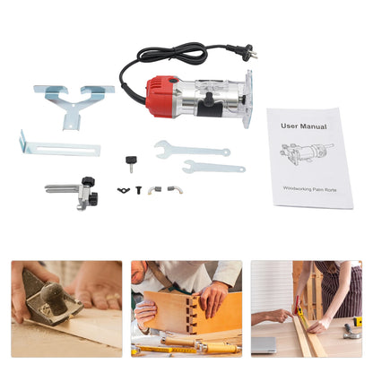 800W Electric Hand Trimmer Wood Router with Guide Base, Woodworking Milling Cutting Tool 30000RP/Min